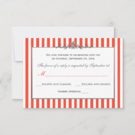 Oranje, Witte, Zilveren Gestreepte Scroll RSVP Kaa Kaart