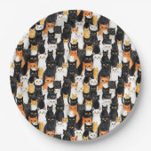 Oranje witte zwarte katten Halloween Papieren Bordje (Voorkant)