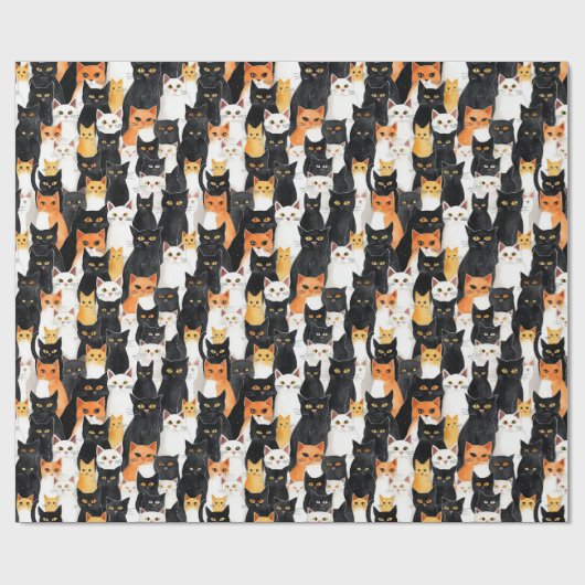 Oranje witte zwarte katten Verjaardag Cadeaupapier (Vlak)
