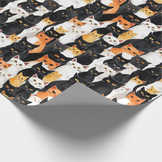 Oranje witte zwarte katten Verjaardag Cadeaupapier (Hoek)