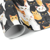 Oranje witte zwarte katten Verjaardag Cadeaupapier (Rol Hoek)