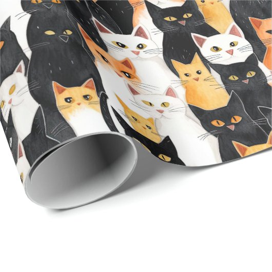 Oranje witte zwarte katten Verjaardag Cadeaupapier (Rol Hoek)