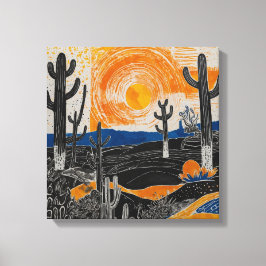 Oranje woestijncactus Waterverf muurkunst Canvas Afdruk