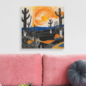 Oranje woestijncactus Waterverf muurkunst Canvas Afdruk (Insitu (Woonkamer))