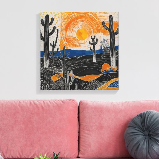 Oranje woestijncactus Waterverf muurkunst Canvas Afdruk (Insitu (Woonkamer))