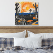 Oranje woestijncactus Waterverf muurkunst Canvas Afdruk (Insitu (Slaapkamer))