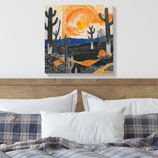 Oranje woestijncactus Waterverf muurkunst Canvas Afdruk (Insitu (Slaapkamer))