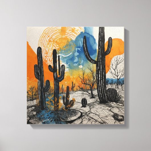 Oranje woestijncactus Waterverf muurkunst Canvas Afdruk (Voorkant)