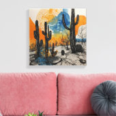 Oranje woestijncactus Waterverf muurkunst Canvas Afdruk (Insitu (Woonkamer))