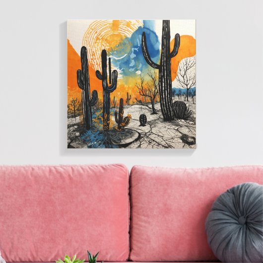 Oranje woestijncactus Waterverf muurkunst Canvas Afdruk (Insitu (Woonkamer))