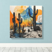 Oranje woestijncactus Waterverf muurkunst Canvas Afdruk (Insitu (Houten vloer))