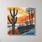 Oranje woestijncactus Waterverf muurkunst Canvas Afdruk (Voorkant)