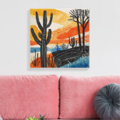 Oranje woestijncactus Waterverf muurkunst Canvas Afdruk (Insitu (Woonkamer))