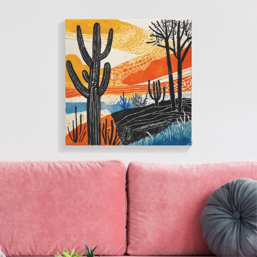 Oranje woestijncactus Waterverf muurkunst Canvas Afdruk (Insitu (Woonkamer))