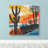 Oranje woestijncactus Waterverf muurkunst Canvas Afdruk (Insitu (Houten vloer))