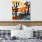 Oranje woestijncactus Waterverf muurkunst Canvas Afdruk (Insitu (Slaapkamer))