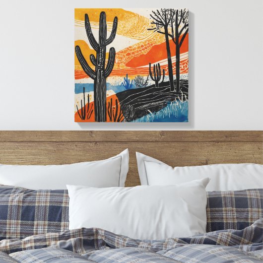 Oranje woestijncactus Waterverf muurkunst Canvas Afdruk (Insitu (Slaapkamer))