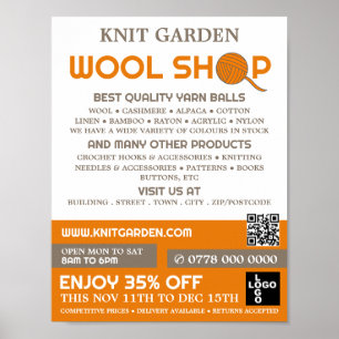 Oranje wol Winkel, Knitting Store, Garn Store Poster