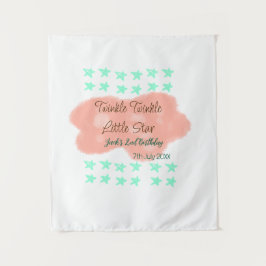 Oranje wolken twinkelen kleine sterretjes groen wandkleed