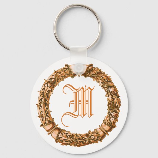Oranje Wreath Monogrammed Sleutelhanger (Voorkant)