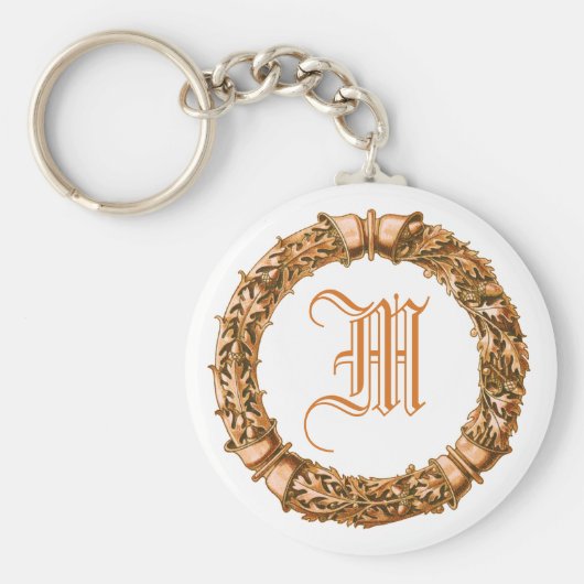 Oranje Wreath Monogrammed Sleutelhanger (Voorkant)