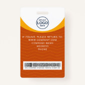 Oranje Yellow Corporate Visitor Pass ID Barcode Badge (Achterkant)
