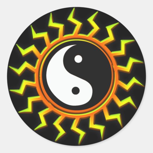 Oranje Yin Yang Balanced Sun Ronde Sticker (Voorkant)