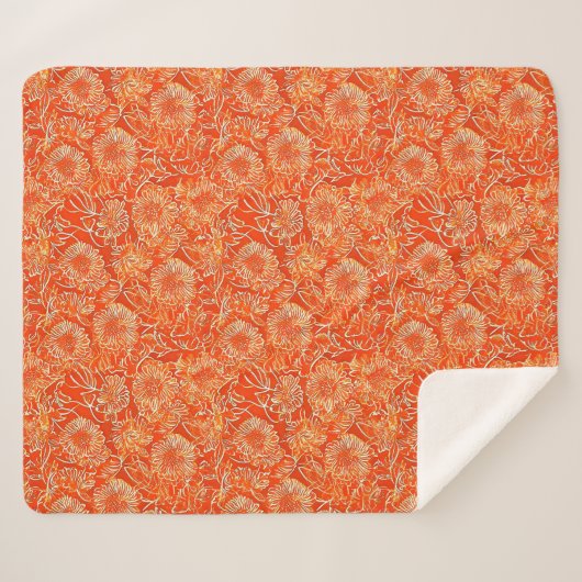 Oranje zachtbloemen sherpa deken (Voorkant (horizontaal))