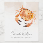Oranje Zand Kust Krab Zee Bruidsboeket Wijn Etiket (Enkel label)