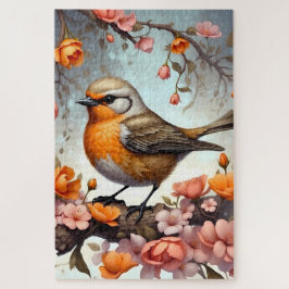 Oranje Zangvogel met Bloeiende Tak Legpuzzel