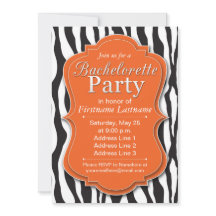 Oranje Zebra Print Bachelorette Party uitnodiginge