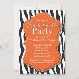 Oranje Zebra Print Bachelorette Party uitnodiginge Kaart