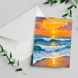 Oranje Zee Zonsondergang Aquarel Oceaan Geschilder