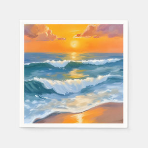 Oranje Zee Zonsondergang Aquarel Oceaan Schilderij Servet