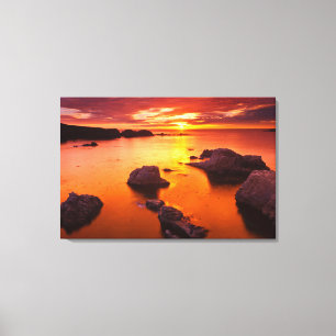 Oranje zeegezicht, zonsondergang, Californië Canvas Afdruk