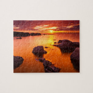Oranje zeegezicht, zonsondergang, Californië Legpuzzel