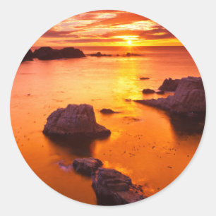 Oranje zeegezicht, zonsondergang, Californië Ronde Sticker