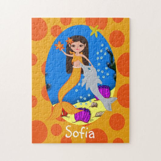 Oranje zeemeermin in de oceaan met een dolfijn legpuzzel (Verticaal)