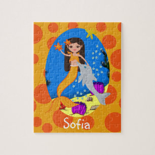 Oranje zeemeermin in de oceaan met een dolfijn legpuzzel