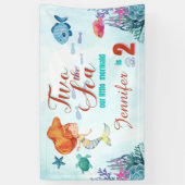 Oranje Zeemeermin Twee het Zee Meisjes 2e Verjaard Spandoek (Verticaal)