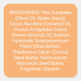 Oranje zeep of ingrediëntenlijst label voor huidve