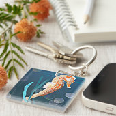 Oranje zeeppaard tegen het zee met luchtbelletjes sleutelhanger (Voorkant Rechts)