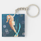 Oranje zeeppaard tegen het zee met luchtbelletjes sleutelhanger (Achterkant)
