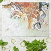 Oranje Zeeschelpen op het strand waterverf schilde Theedoek (Gevouwen)