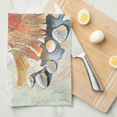 Oranje Zeeschelpen op het strand waterverf schilde Theedoek (Quarter Fold)