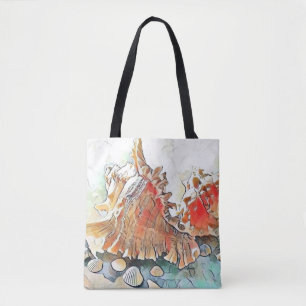 Oranje Zeeschelpen op het strand waterverf schilde Tote Bag