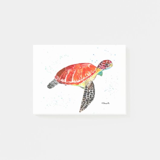Oranje zeeschildpad aquarel kust tropisch post-it® notes (Voorkant)