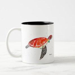 Oranje zeeschildpad aquarel kust tropisch tweekleurige koffiemok