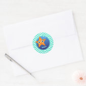 Oranje zeester; Aqua Green Chevron Ronde Sticker (Envelop)