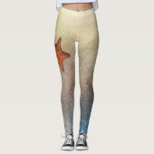Oranje Zeester Zand en Surf Kust Chic Leggings (Voorkant)